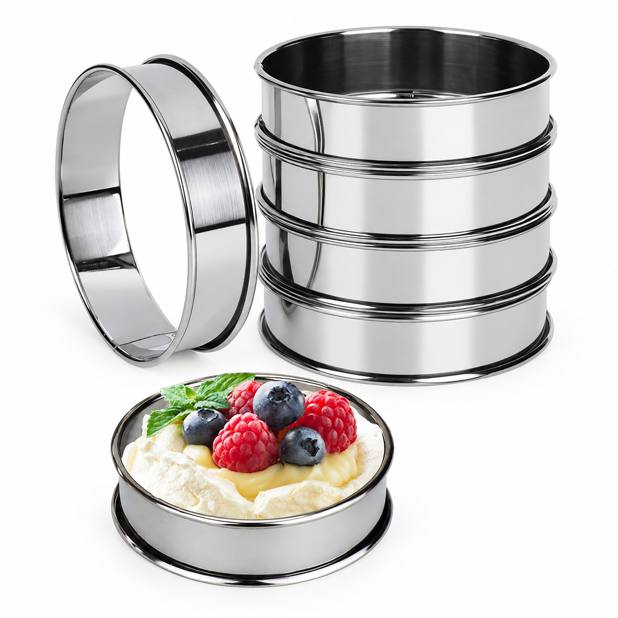 Tripiderpo 6 Pieces 4 Inch Double Roll Stainless Steel English Muffin Rings for Baking, Cooking & Pastry (Silver, 4 Inch)